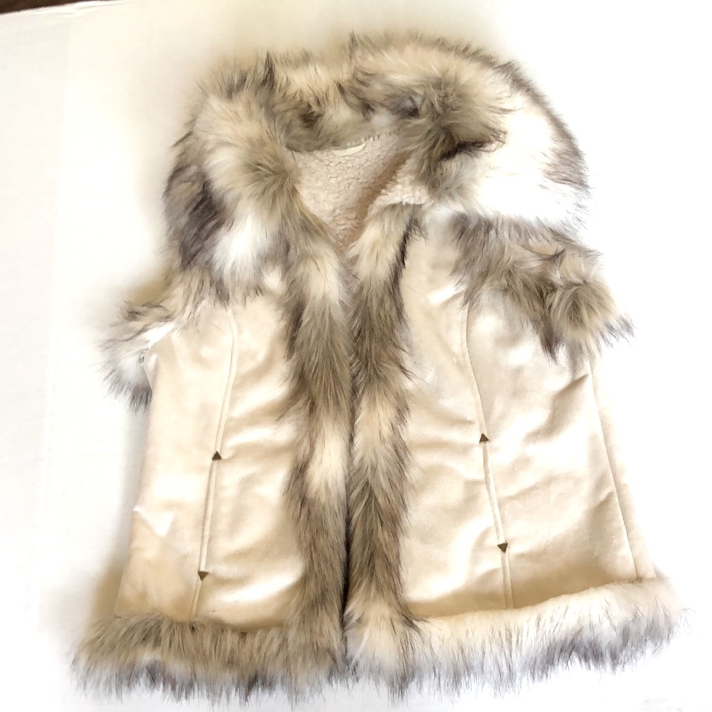 Scully Beige Fur-Trimmed Vest Size L